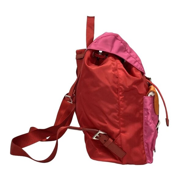PRADA - Red Pink Orange Nylon Leather Backpack 804-050525 - Picture 4 of 13